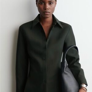 BNWT COS Elegant Dark Green Button-Up Wool Shirt